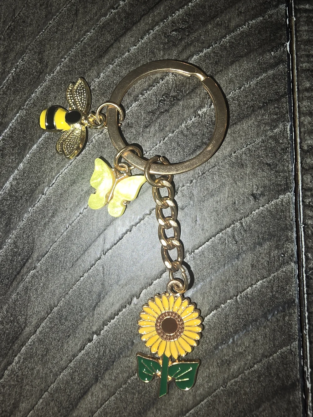 Cheerful Sunflower Keychain with Bee & Butterfly Charms, New without Tags